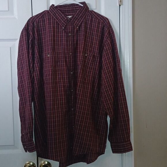Wrangler Rugger wear burgundy & black plaid long sleeve button down shirt Sz XL - Picture 1 of 8